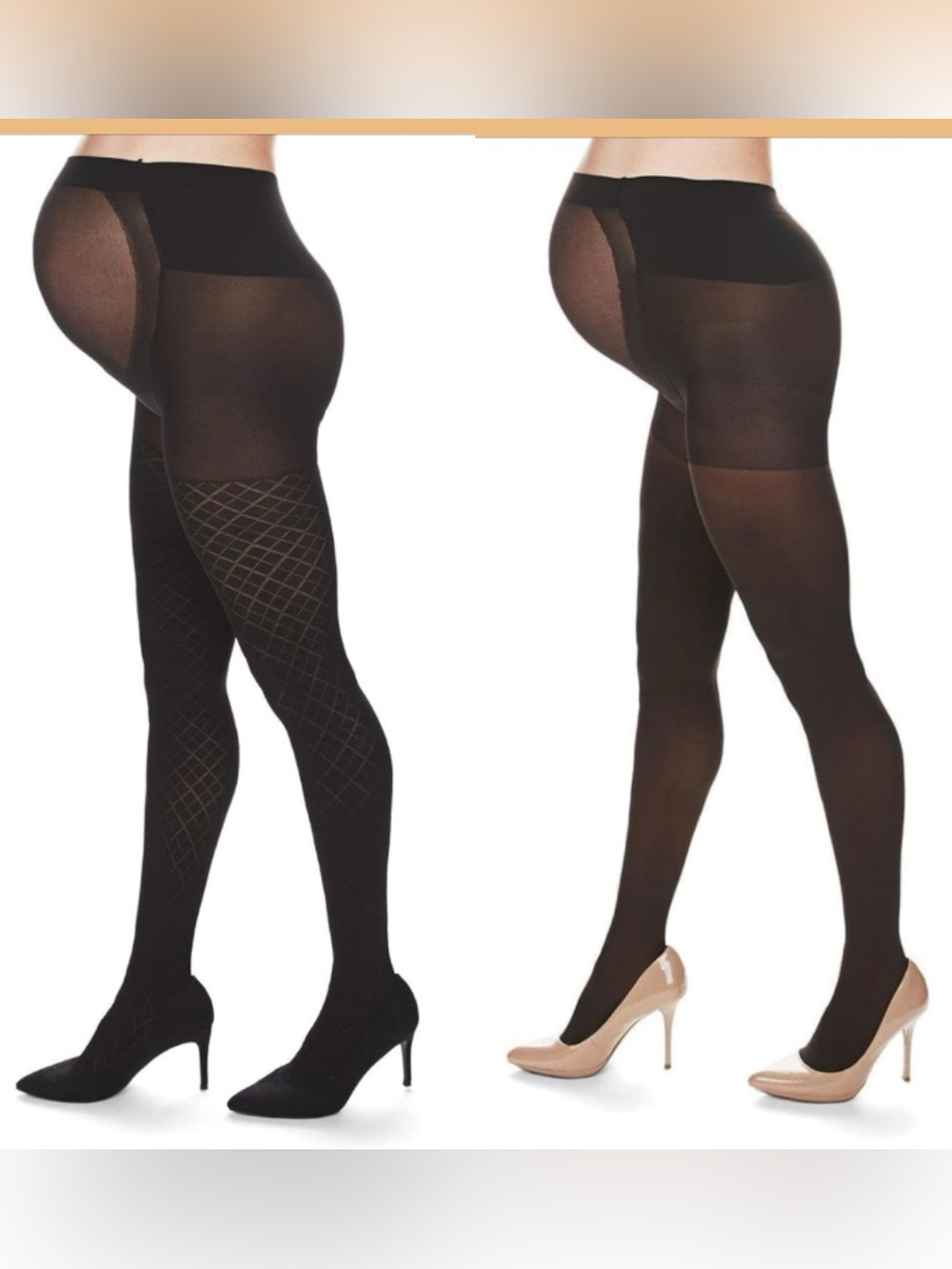 MeMoi - 2 pairs Opaque Maternity Tights (black argyle print & dark chocolate)